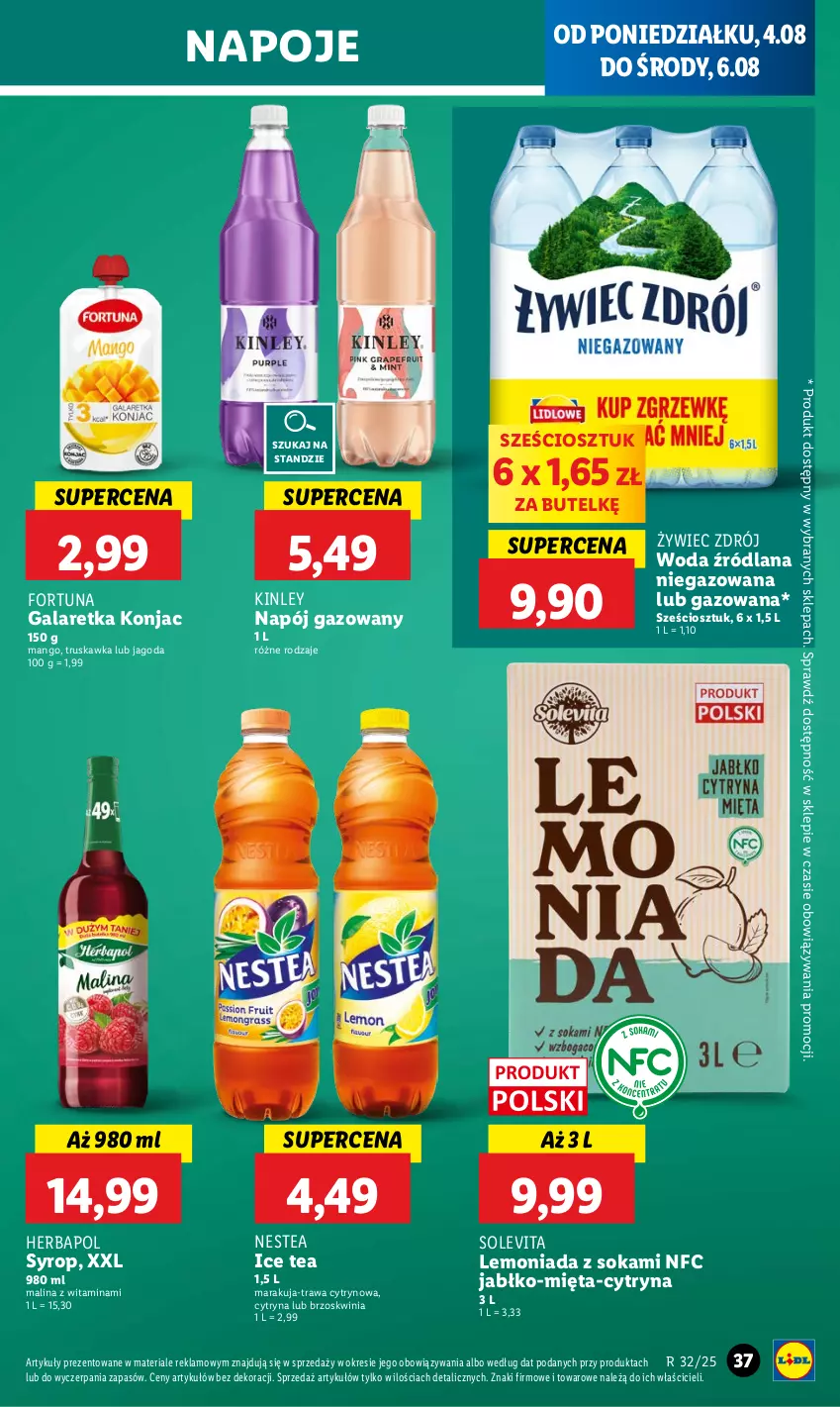 Gazetka promocyjna Lidl - GAZETKA - ważna 04.08 do 06.08.2025 - strona 43 - produkty: Fortuna, Gala, Galaretka, Herbapol, Ice tea, LANA, Lemoniada, Mango, Mięta, Napój, Napój gazowany, Napoje, Nestea, Sok, Syrop, Woda