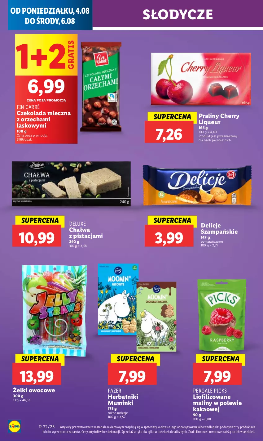 Gazetka promocyjna Lidl - GAZETKA - ważna 04.08 do 06.08.2025 - strona 50 - produkty: Chałwa, Czekolada, Czekolada mleczna, Delicje, Fa, Gra, Herbatniki, Kakao, Maliny, Praliny
