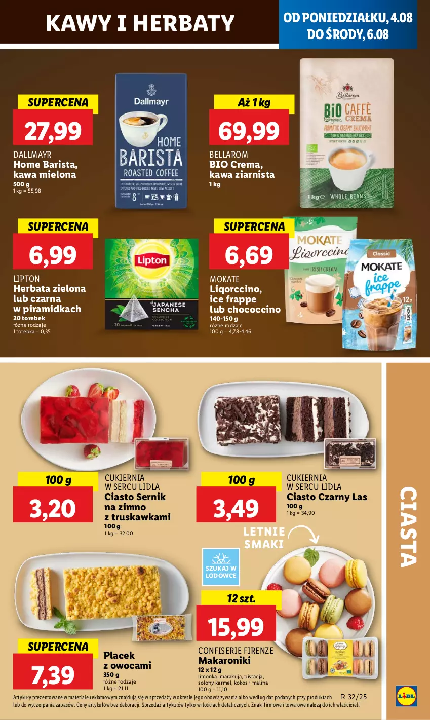 Gazetka promocyjna Lidl - GAZETKA - ważna 04.08 do 06.08.2025 - strona 51 - produkty: Bell, Bella, Ciasto sernik, Cukier, Dallmayr, Herbata, Kawa, Kawa mielona, Kawa ziarnista, Kokos, Limonka, Lipton, Makaron, Ser, Torebka