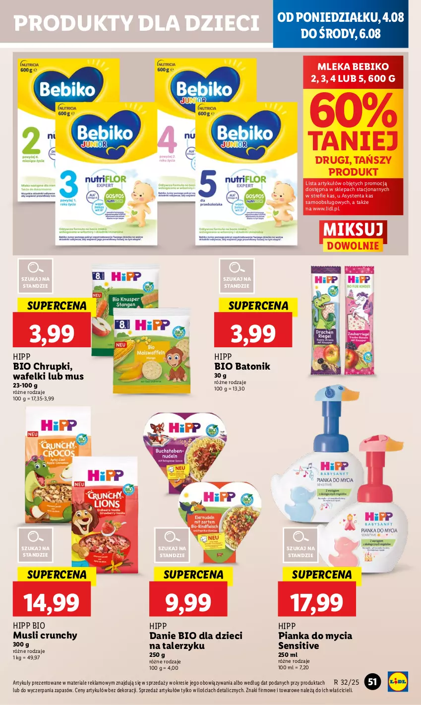 Gazetka promocyjna Lidl - GAZETKA - ważna 04.08 do 06.08.2025 - strona 59 - produkty: Baton, Bebiko, Bio Batonik, Chrupki, Dzieci, HiPP, Hipp Bio, Mus, Talerz, Talerzyk, Tonik
