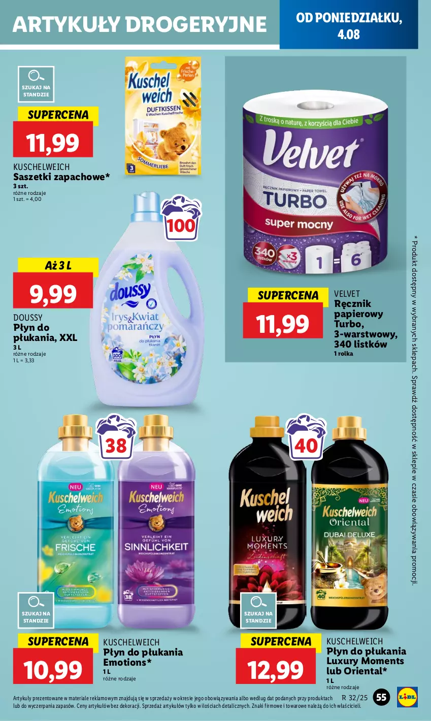 Gazetka promocyjna Lidl - GAZETKA - ważna 04.08 do 06.08.2025 - strona 63 - produkty: Moments, Papier, Płyn do płukania, Ręcznik, Velvet