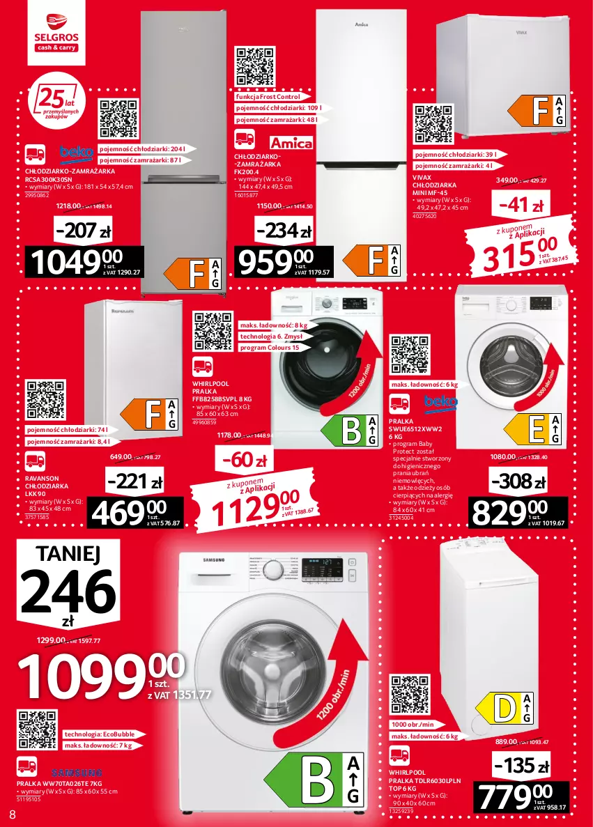 Gazetka promocyjna Selgros - Oferta przemysłowa - ważna 08.09 do 21.09.2022 - strona 8 - produkty: Chłodziarka, Control, Gra, K2, Pralka, Top, Whirlpool, Zamrażarka