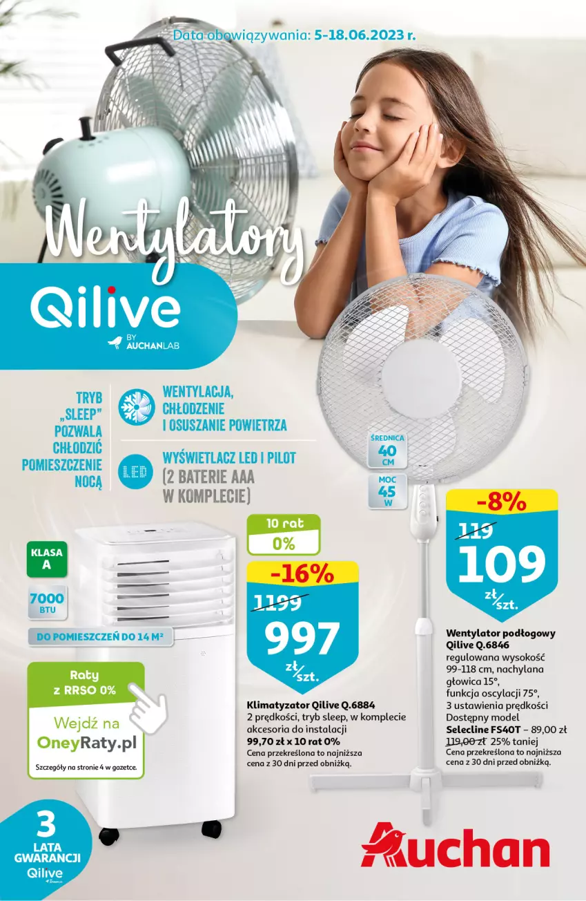 Gazetka promocyjna Auchan - Gazetka Wentylatory Qilive by AUCHANLAB Hipermarket Auchan - ważna 05.06 do 18.06.2023 - strona 1 - produkty: Clin, Fa, LANA, Sok