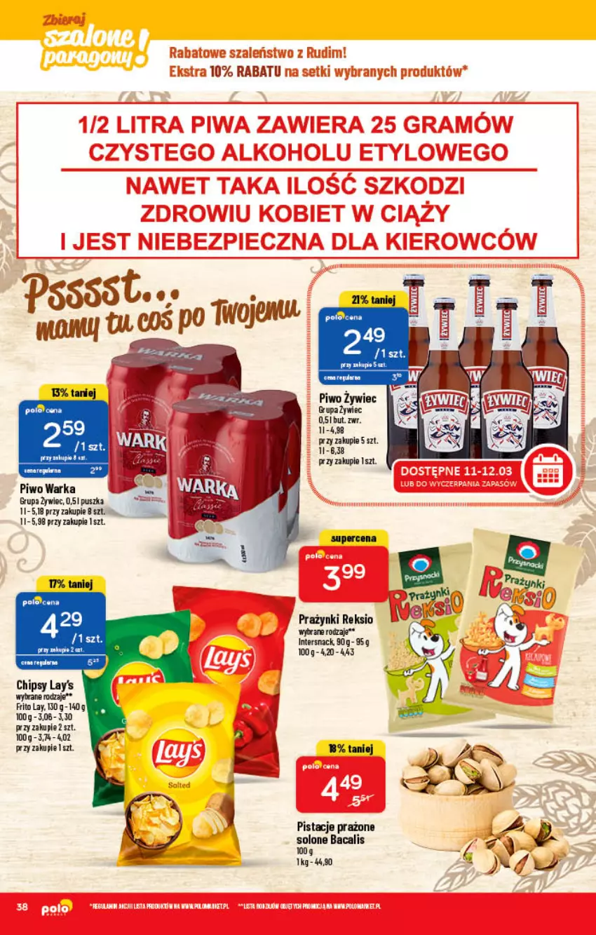 Gazetka promocyjna PoloMarket - Gazetka pomocyjna - ważna 09.03 do 15.03.2022 - strona 38 - produkty: Chipsy, Piwo, Warka