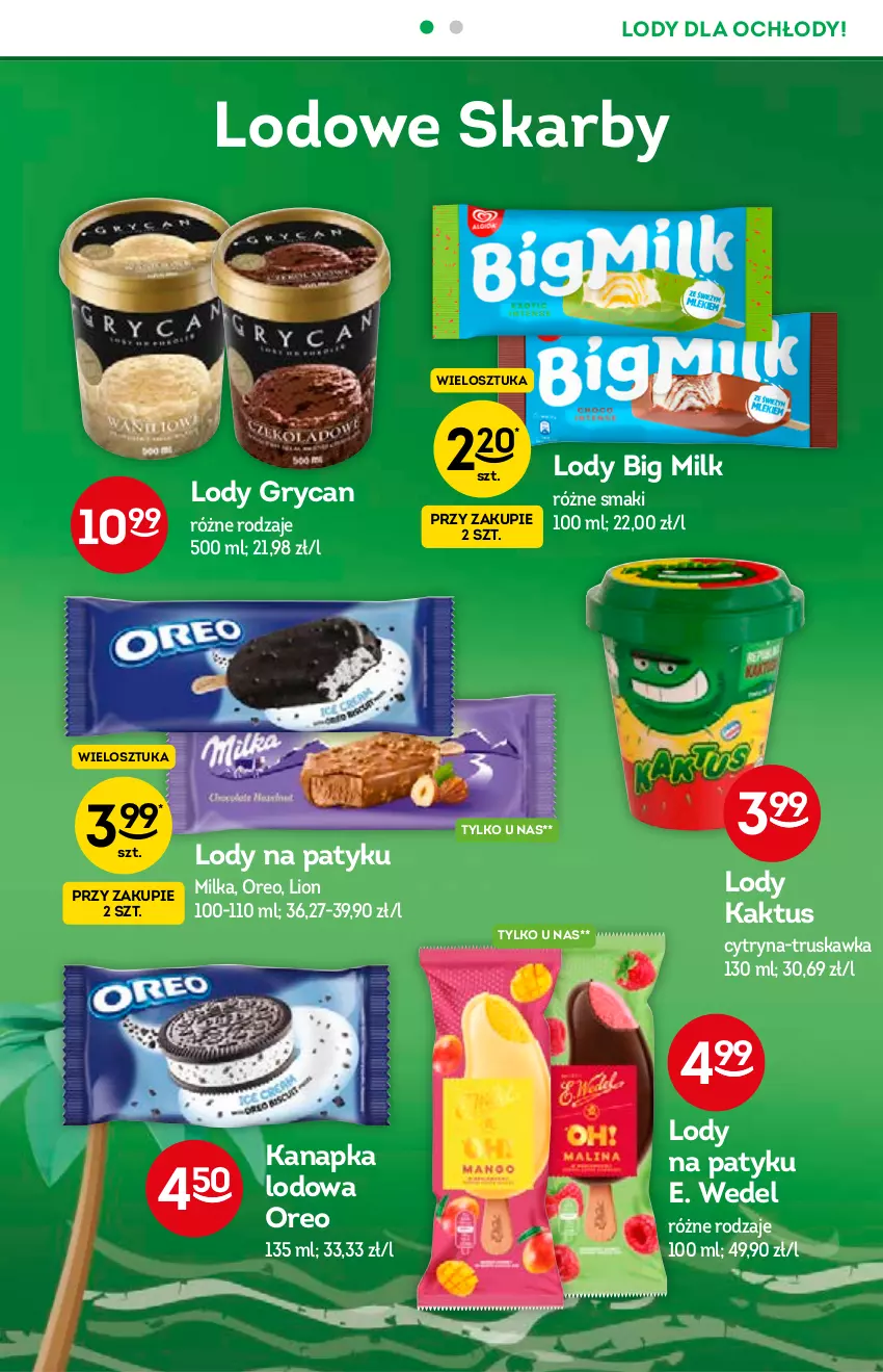 Gazetka promocyjna Żabka - ważna 23.06 do 06.07.2021 - strona 22 - produkty: Big Milk, E. Wedel, Gry, Kaktus, Lion, Lody, Milka, O nas, Oreo