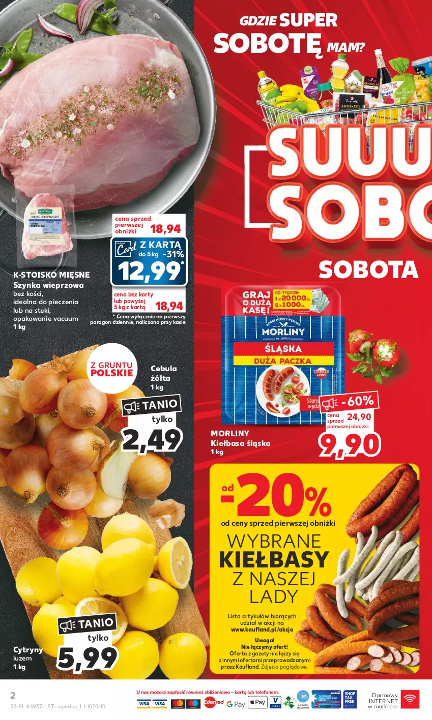 Gazetka promocyjna Kaufland - Gazetka tygodnia - ważna 14.09 do 20.09.2023 - strona 2 - produkty: Cebula, Cytryny, Grunt, Kiełbasa, Kiełbasa śląska, Morliny, Piec, Stek, Szynka, Szynka wieprzowa, Waga