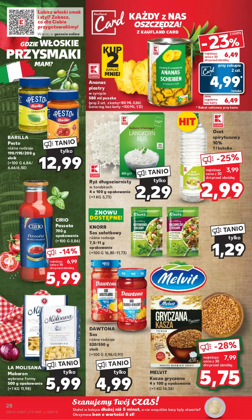 Gazetka promocyjna Kaufland - Gazetka tygodnia - ważna 14.09 do 20.09.2023 - strona 28 - produkty: Ananas, Barilla, Dawtona, Gry, Isana, Kasza, Kasza gryczana, Knorr, Makaron, Melvit, Ocet, Olej, Pesto, Przysmaki, Ryż, Sałat, Sos, Syrop, Torebka