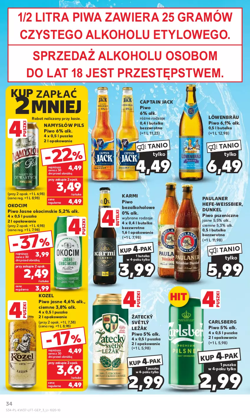 Gazetka promocyjna Kaufland - Gazetka tygodnia - ważna 14.09 do 20.09.2023 - strona 34 - produkty: Captain Jack, Carlsberg, Gra, Karmi, Koc, Kozel, Namysłów, Okocim, Piwa, Piwo, Piwo jasne