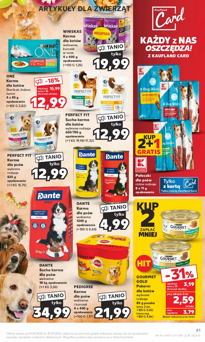 Gazetka promocyjna Kaufland - Gazetka tygodnia - ważna 14.09 do 20.09.2023 - strona 41 - produkty: Gourmet Gold, Gra, Kurczak, Pedigree, Sos, Sucha karma, Whiskas, Wołowina