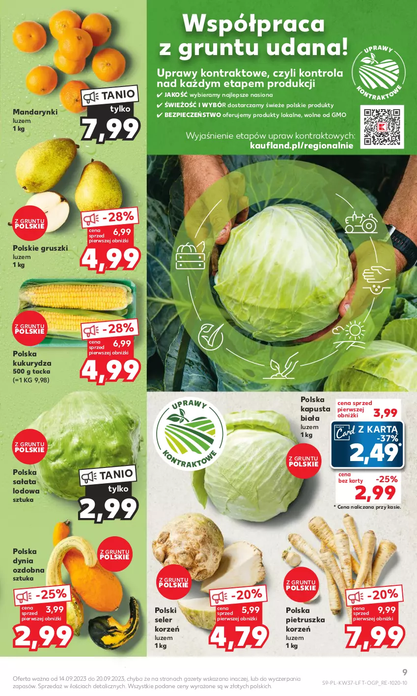 Gazetka promocyjna Kaufland - Gazetka tygodnia - ważna 14.09 do 20.09.2023 - strona 9 - produkty: Grunt, Gruszki, Kukurydza, Mandarynki, Piec, Pietruszka, Sałat, Sałata lodowa, Seler korzeń