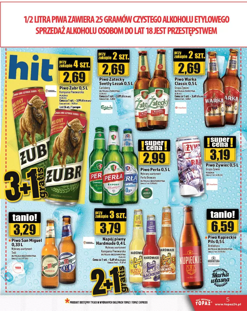 Gazetka promocyjna Topaz - Gazetka - ważna 08.08 do 14.08.2024 - strona 5 - produkty: Carlsberg, Fa, Napój, Perła, Piwo, Top, Warka