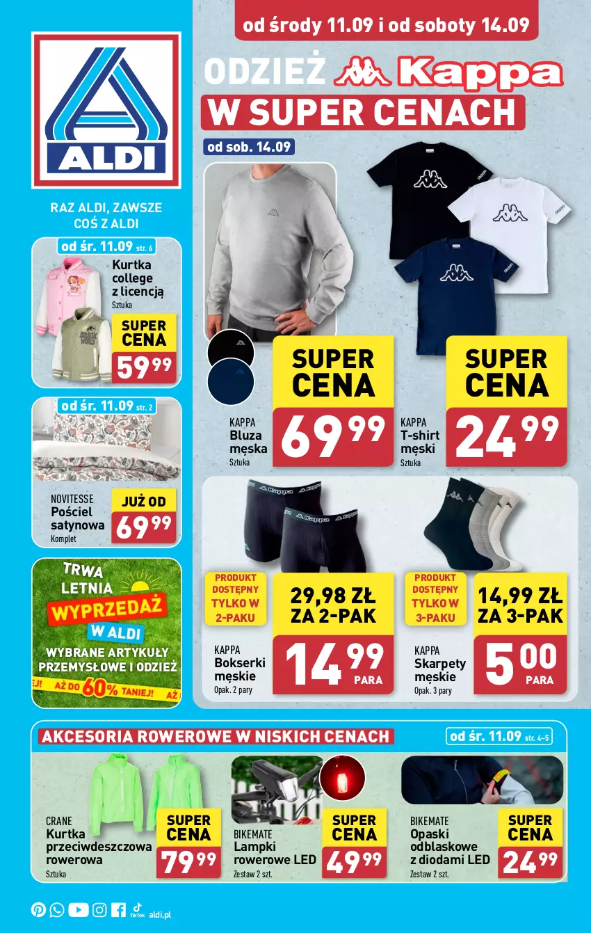 Gazetka promocyjna Aldi - Artykuły przemysłowe i tekstylia - ważna 11.09 do 14.09.2024 - strona 1 - produkty: Bluza, Bokserki, Karp, Kurtka, Pościel, Rower, Ser, T-shirt