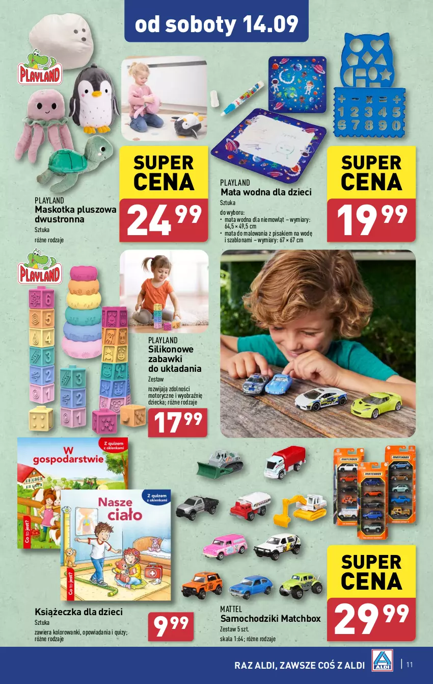 Gazetka promocyjna Aldi - Artykuły przemysłowe i tekstylia - ważna 11.09 do 14.09.2024 - strona 11 - produkty: Chodzik, Dzieci, Maskotka pluszowa, Mata wodna, Mattel, Quiz, Samochodziki