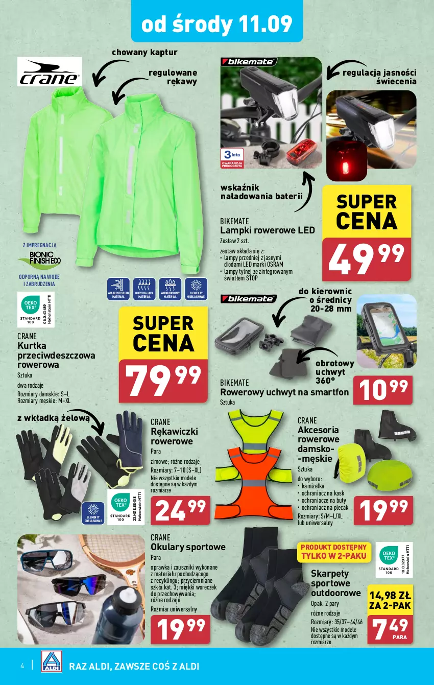 Gazetka promocyjna Aldi - Artykuły przemysłowe i tekstylia - ważna 11.09 do 14.09.2024 - strona 4 - produkty: Buty, Kamizelka, Karp, Kask, Kurtka, Ochraniacze, Plecak, Por, Rower, Smartfon, Sport, Top, Woreczek