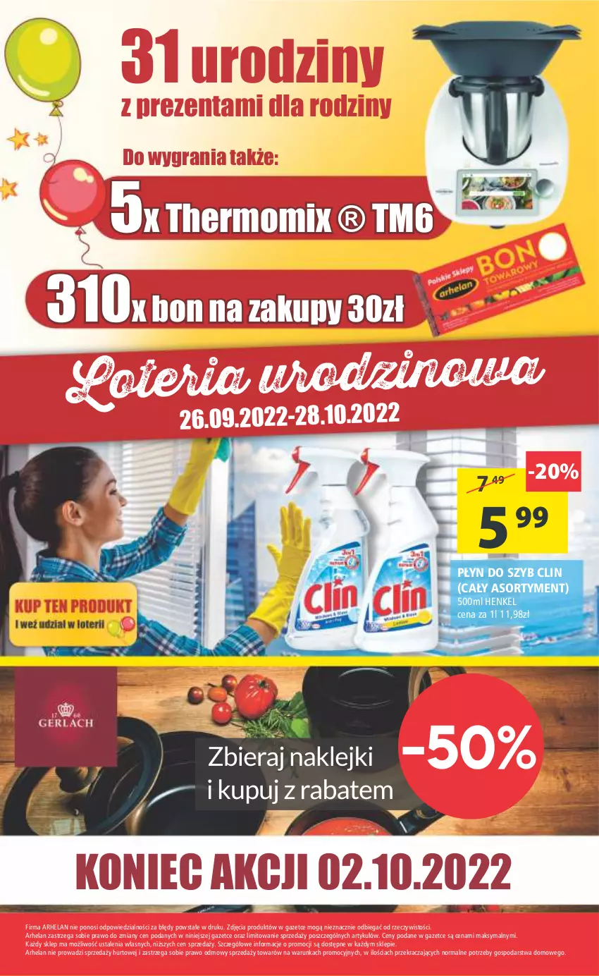 Gazetka promocyjna Arhelan - Gazetka - ważna 23.09 do 02.10.2022 - strona 20 - produkty: Clin, Gra, Płyn do szyb