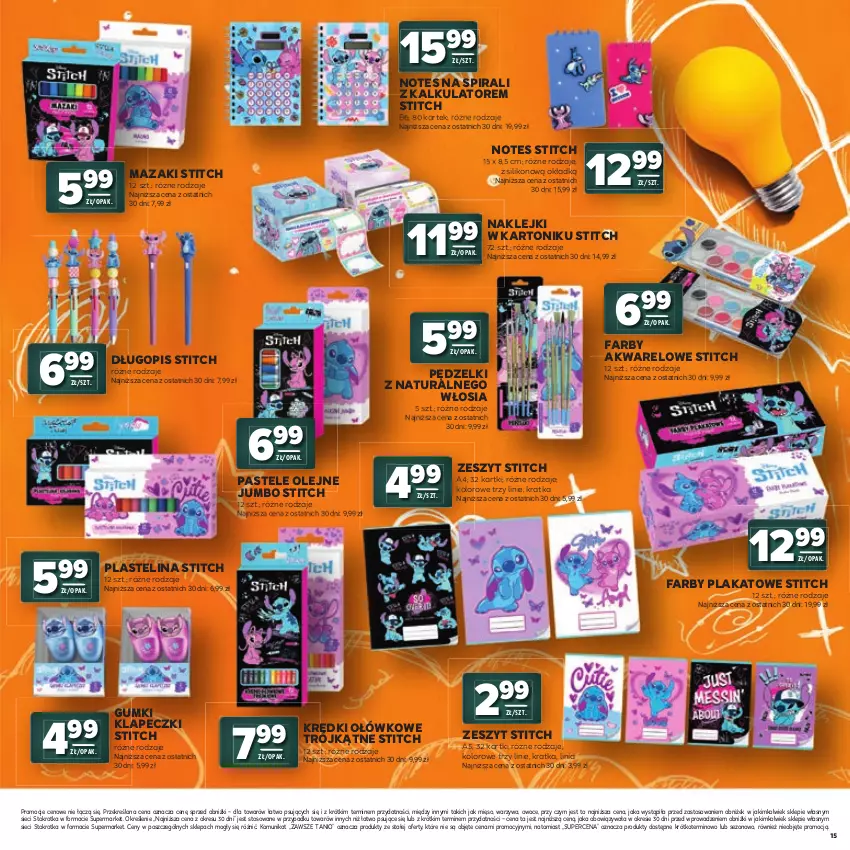 Gazetka promocyjna Stokrotka - Katalog Witaj Szkoło! - ważna 23.07 do 12.08.2026 - strona 15 - produkty: Długopis, Fa, Klej, Mięso, Olej, Owoce, Pastele olejne, Plastelina, Tonik, Warzywa