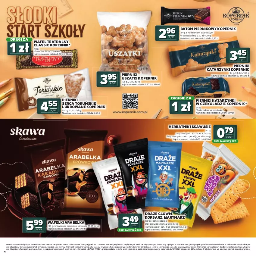 Gazetka promocyjna Stokrotka - Katalog Witaj Szkoło! - ważna 23.07 do 12.08.2026 - strona 20 - produkty: Baton, Gra, Herbatniki, Kakao, Mięso, Owoce, Piernik, Ser, Warzywa