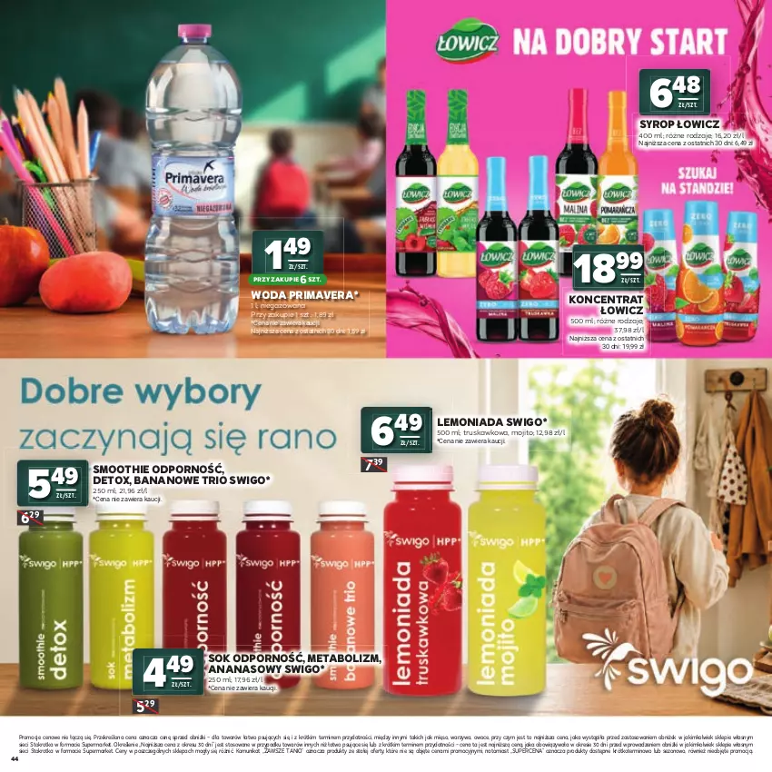 Gazetka promocyjna Stokrotka - Katalog Witaj Szkoło! - ważna 23.07 do 12.08.2026 - strona 44 - produkty: Ananas, Lemoniada, Mięso, Owoce, Por, Prima, Primavera, Smoothie, Sok, Syrop, Warzywa, Woda