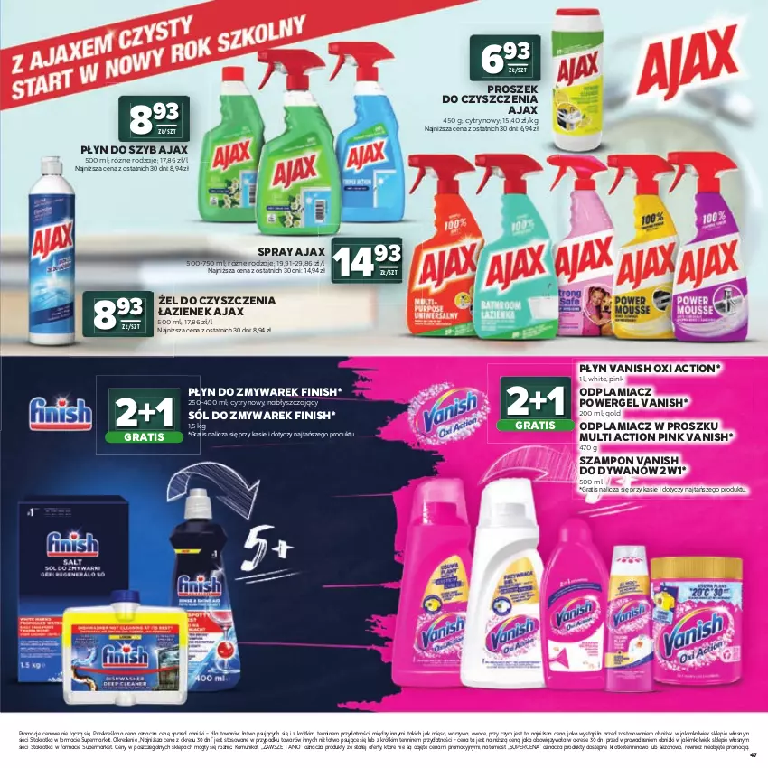 Gazetka promocyjna Stokrotka - Katalog Witaj Szkoło! - ważna 23.07 do 12.08.2026 - strona 47 - produkty: Ajax, Dywan, Finish, Gra, Mięso, Odplamiacz, Owoce, Płyn do szyb, Sól, Szampon, Vanish, Warzywa