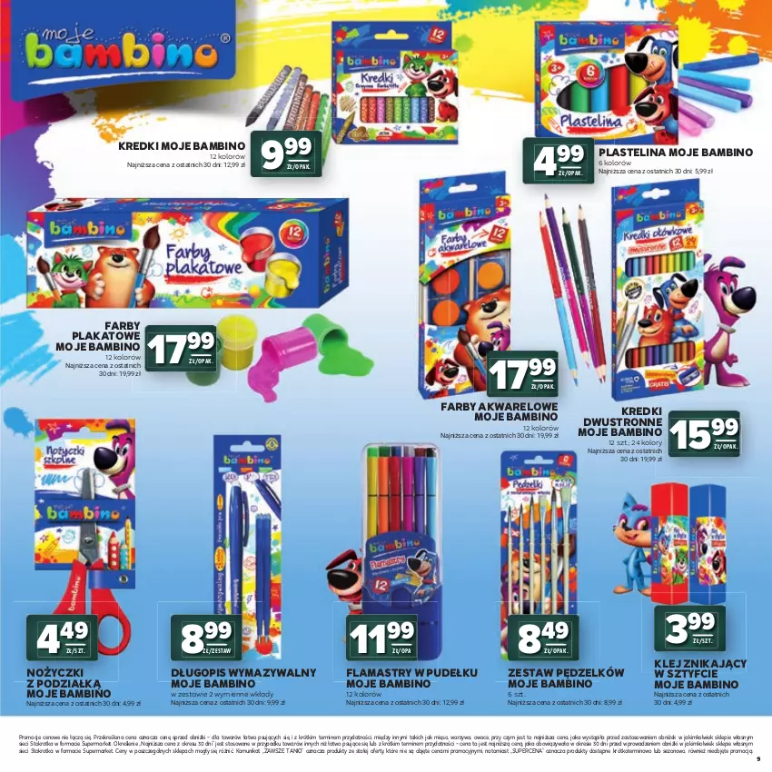 Gazetka promocyjna Stokrotka - Katalog Witaj Szkoło! - ważna 23.07 do 12.08.2026 - strona 9 - produkty: Długopis, Fa, Flamastry, Klej, Mięso, Noż, Nożyczki, Owoce, Plastelina, Warzywa