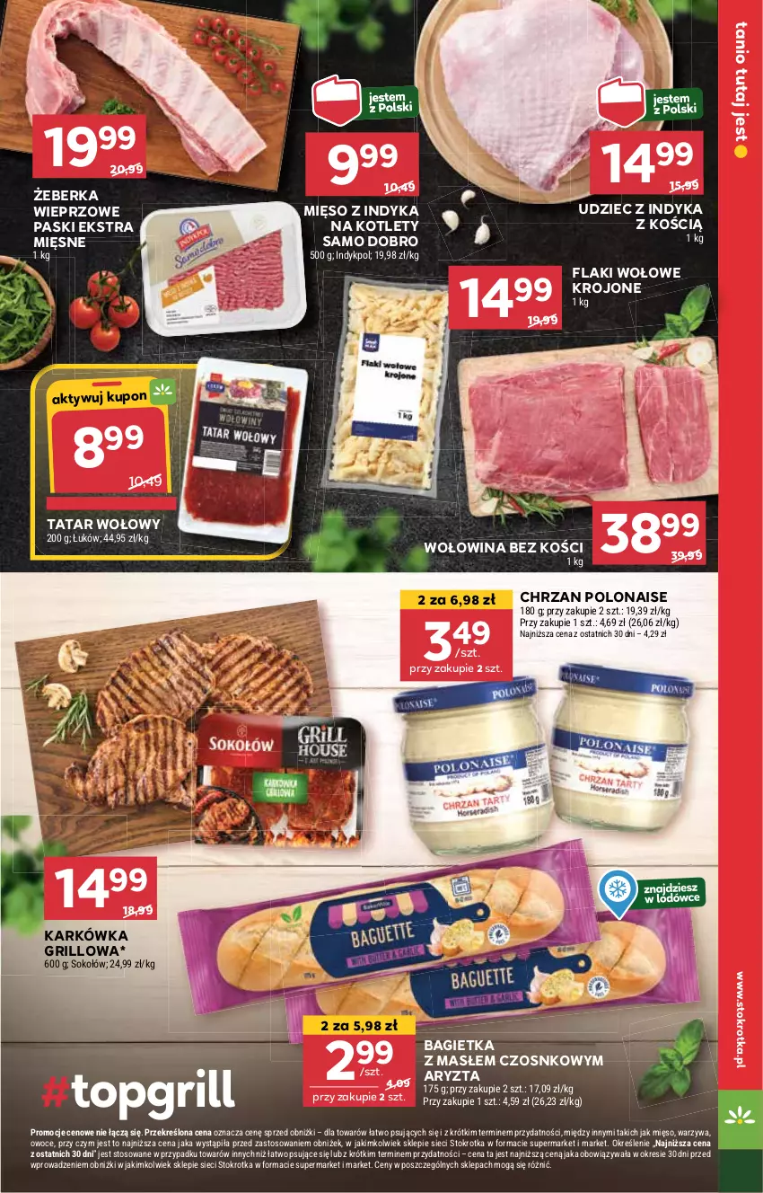 Gazetka promocyjna Stokrotka - Market - ważna 22.05 do 28.05.2025 - strona 13 - produkty: Bagietka, Chrzan, Flaki, Flaki wołowe, Grill, Kotlet, Mięso, Mięso z indyka, Owoce, Sok, Sokołów, Tatar wołowy, Udziec z indyka, Warzywa, Wołowina, Wołowina bez kości