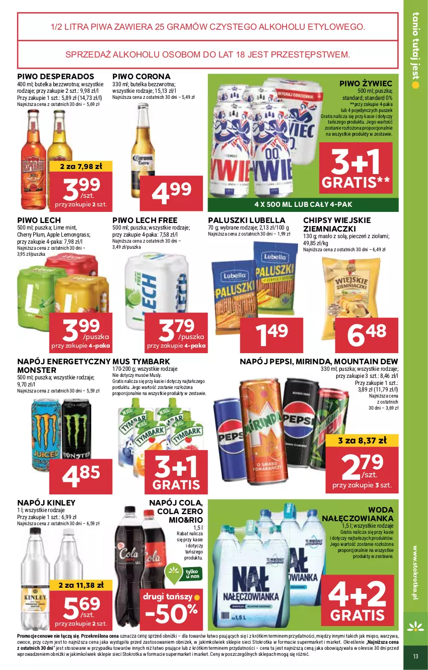 Gazetka promocyjna Stokrotka - Market - ważna 22.05 do 28.05.2025 - strona 21 - produkty: Bell, Bella, Chipsy, Desperados, Gra, Lubella, Masło, Mięso, Mirinda, Mus, Nałęczowianka, Napój, Napój energetyczny, Owoce, Pepsi, Piec, Piwa, Piwo, Por, Tymbark, Warzywa, Woda