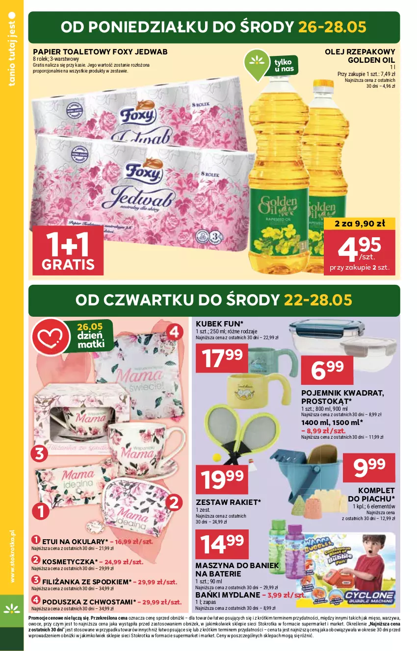 Gazetka promocyjna Stokrotka - Market - ważna 22.05 do 28.05.2025 - strona 4 - produkty: Filiżanka, Foxy, Gra, Kosmetyczka, Kubek, Mięso, Olej, Olej rzepakowy, Owoce, Papier, Papier toaletowy, Poduszka, Pojemnik, Por, Szyna, Warzywa