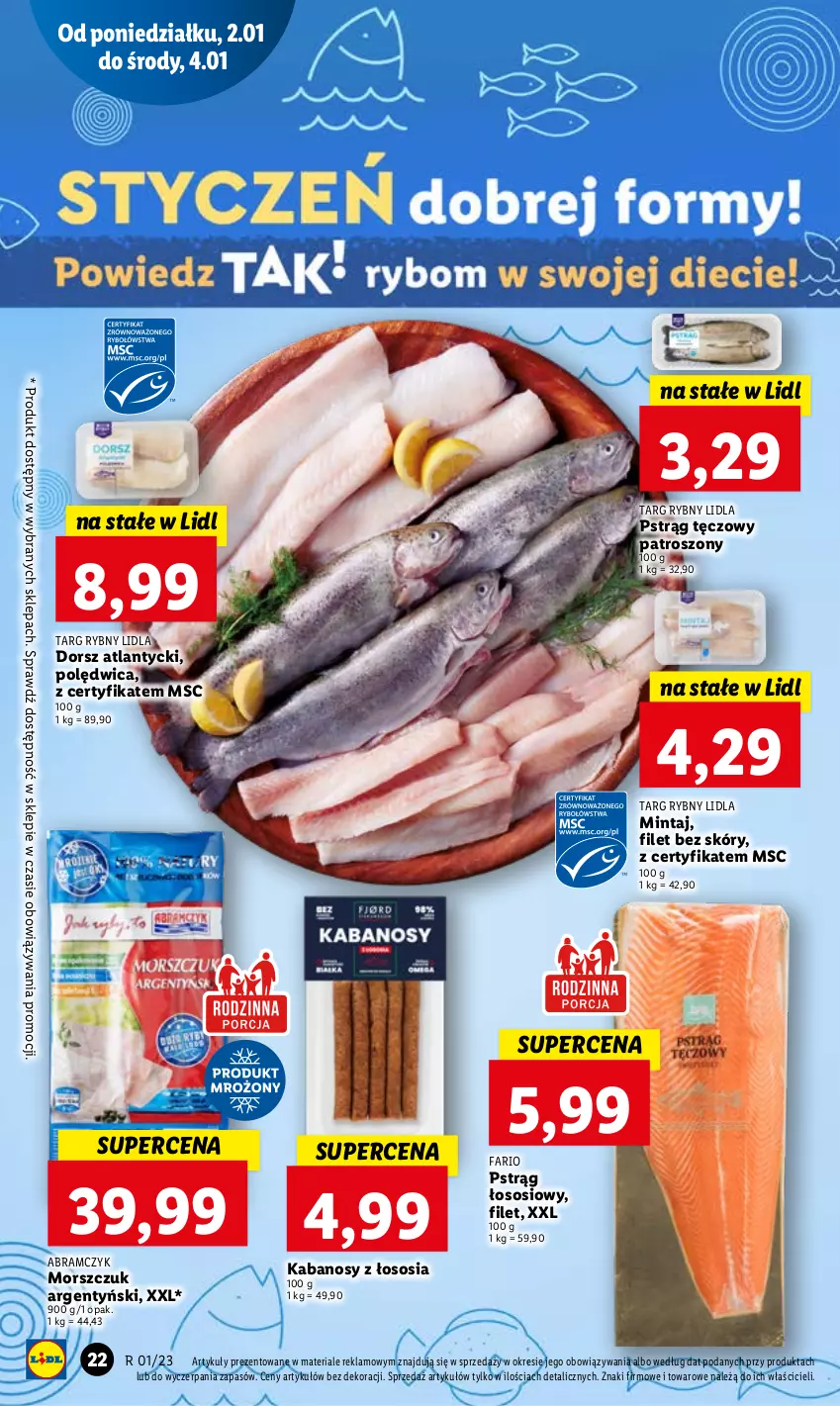 Gazetka promocyjna Lidl - GAZETKA - ważna 02.01 do 04.01.2023 - strona 26 - produkty: Dorsz, Fa, Kabanos, Mintaj, Polędwica, Pstrąg, Pstrąg łososiowy, Pstrąg tęczowy, Sos