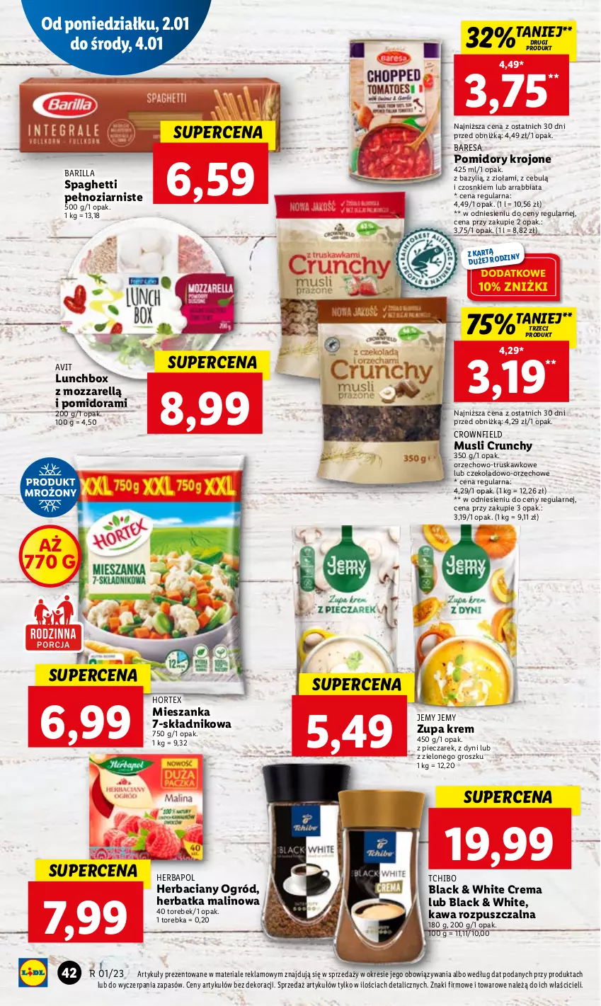 Gazetka promocyjna Lidl - GAZETKA - ważna 02.01 do 04.01.2023 - strona 48 - produkty: Barilla, Bazyl, Herbapol, Hortex, Kawa, Kawa rozpuszczalna, Lack, Mus, Ogród, Piec, Pomidory, Pomidory krojone, Spaghetti, Tchibo, Torebka, Zupa