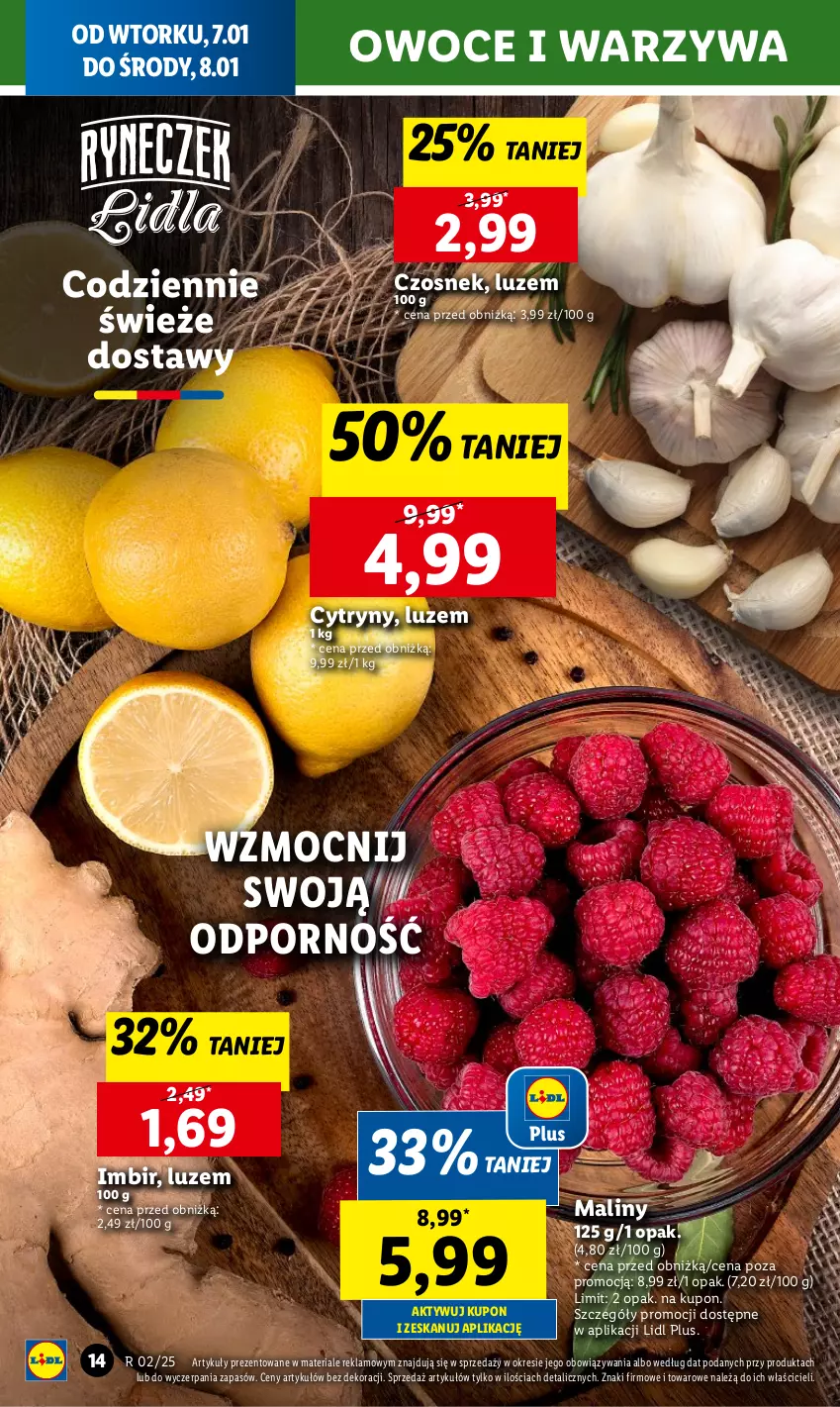 Gazetka promocyjna Lidl - GAZETKA - ważna 07.01 do 08.01.2025 - strona 16 - produkty: Cytryny, Czosnek, Imbir, Maliny, Owoce, Por, Warzywa