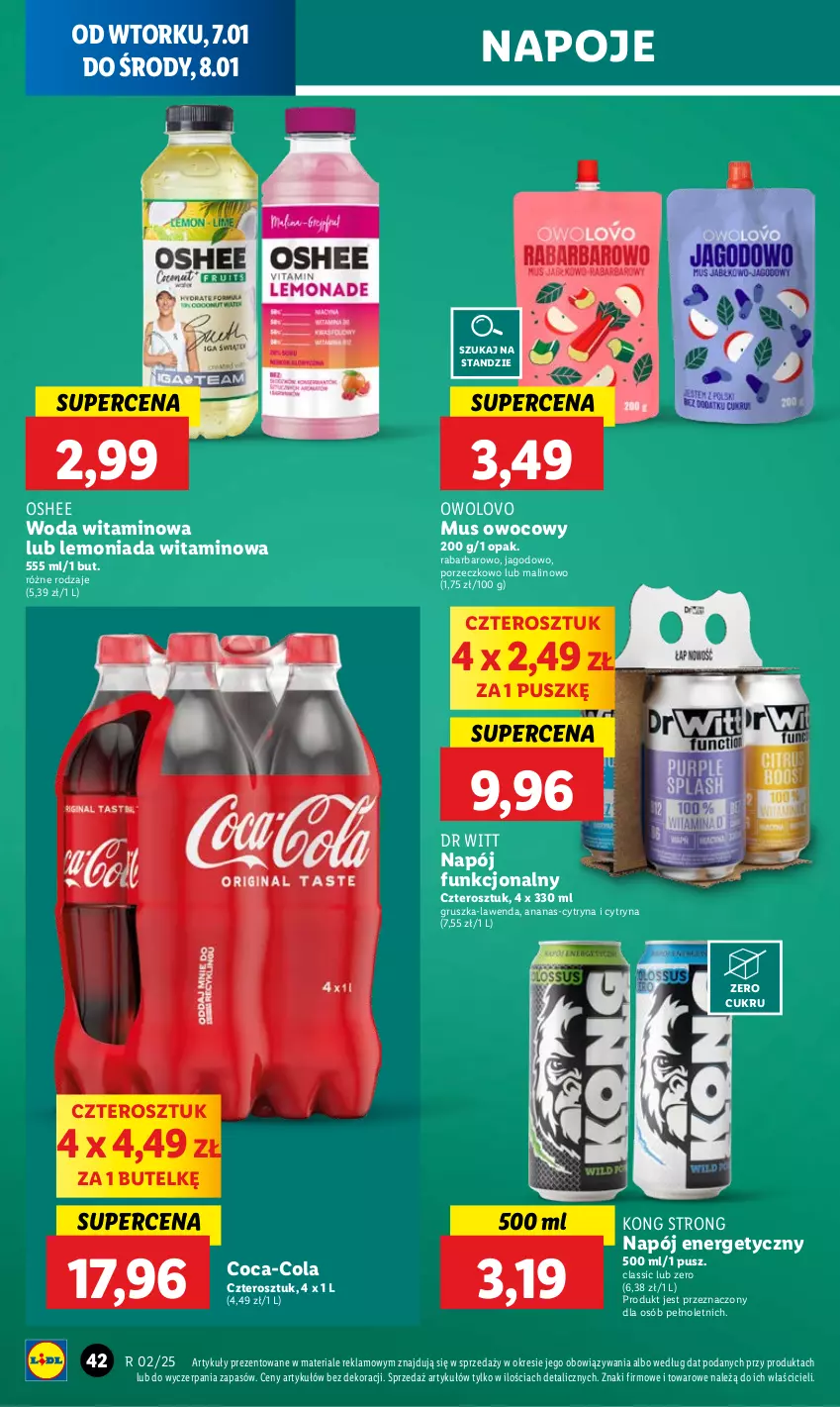 Gazetka promocyjna Lidl - GAZETKA - ważna 07.01 do 08.01.2025 - strona 48 - produkty: Ananas, Coca-Cola, Lemoniada, Mus, Napój, Napój energetyczny, Napoje, Oshee, Por, Woda