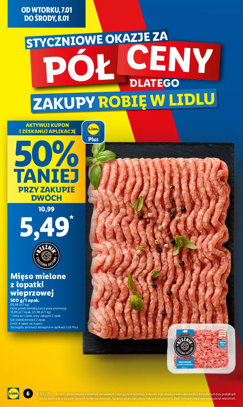 Gazetka promocyjna Lidl - GAZETKA - ważna 07.01 do 08.01.2025 - strona 6 - produkty: Mięso, Mięso mielone, Mięso mielone z łopatki wieprzowej