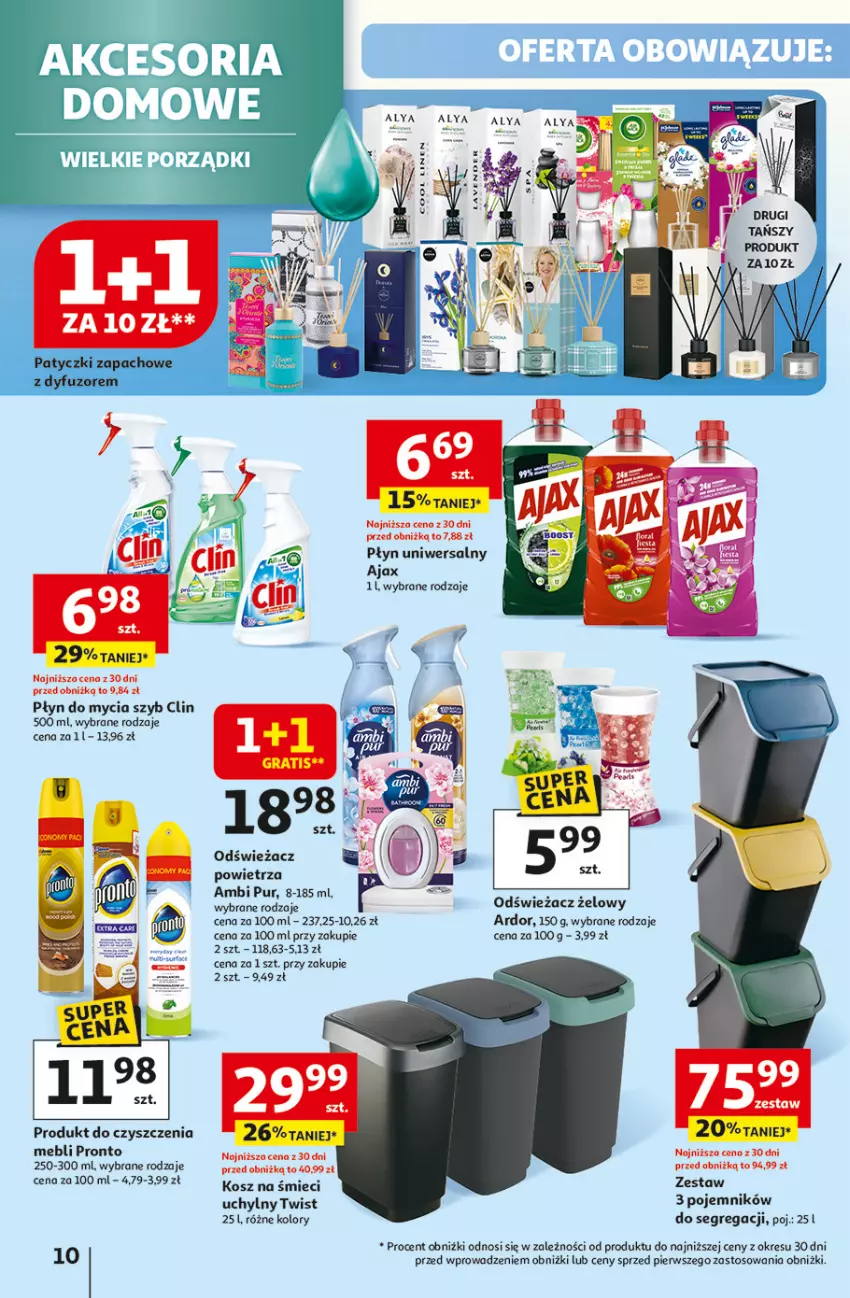 Gazetka promocyjna Auchan - Pewność niskich cen Hipermarket - ważna 25.09 do 01.10.2025 - strona 10 - produkty: Ajax, Ambi Pur, Clin, Kosz, Odświeżacz powietrza, Płyn do mycia, Pojemnik, Pronto, Pur