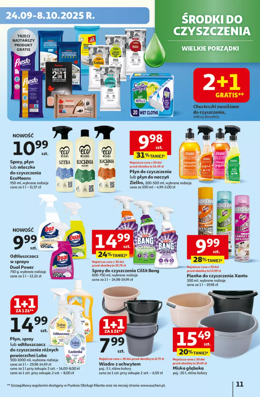 Gazetka promocyjna Auchan - Pewność niskich cen Hipermarket - ważna 25.09 do 01.10.2025 - strona 11 - produkty: Chusteczki, Cillit Bang, Gra, Kuchnia, Miska, Mleczko, Odtłuszczacz, Pianka do czyszczenia, Spray do czyszczenia, Wiadro