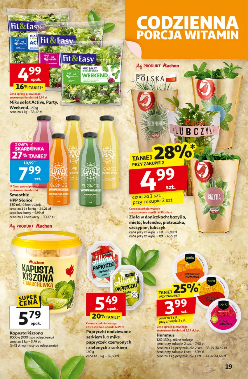 Gazetka promocyjna Auchan - Pewność niskich cen Hipermarket - ważna 25.09 do 01.10.2025 - strona 19 - produkty: Bazyl, Bazylia, Hummus, Kolendra, Mięta, Mus, Papryczki nadziewane, Pietruszka, Sałat, Ser