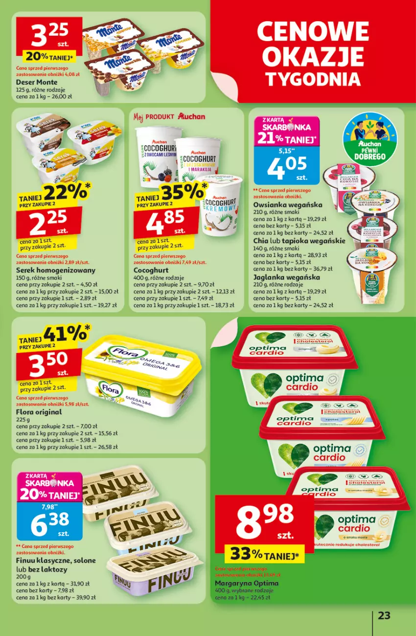 Gazetka promocyjna Auchan - Pewność niskich cen Hipermarket - ważna 25.09 do 01.10.2025 - strona 23 - produkty: Chia, Deser, Finuu, Flora, Gin, Jaglanka, Monte, Optima, Optima Cardio, Owsianka, Ser, Serek, Serek homogenizowany