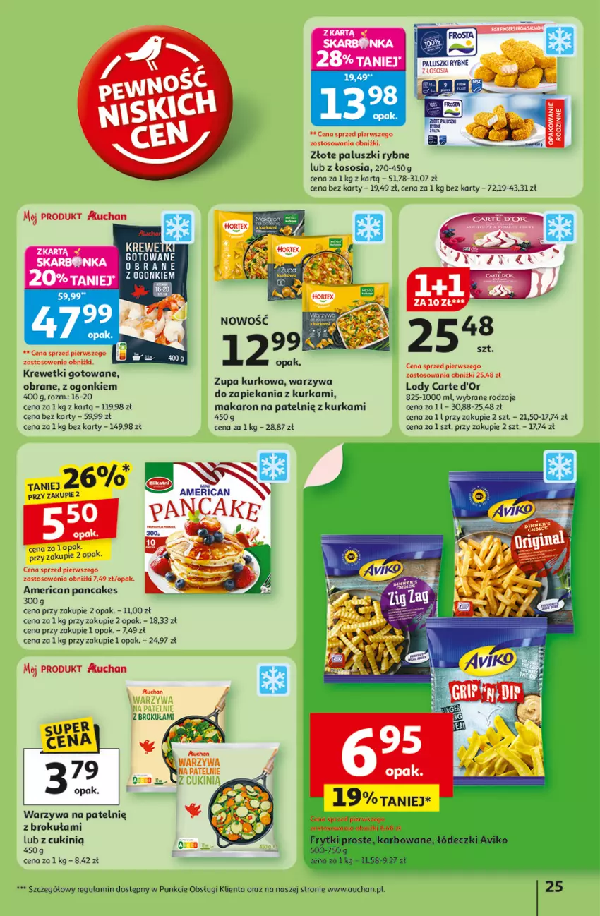 Gazetka promocyjna Auchan - Pewność niskich cen Hipermarket - ważna 25.09 do 01.10.2025 - strona 25 - produkty: Carte d'Or, Krewetki, Lody, Makaron, Paluszki rybne, Pax, Sos, Warzywa