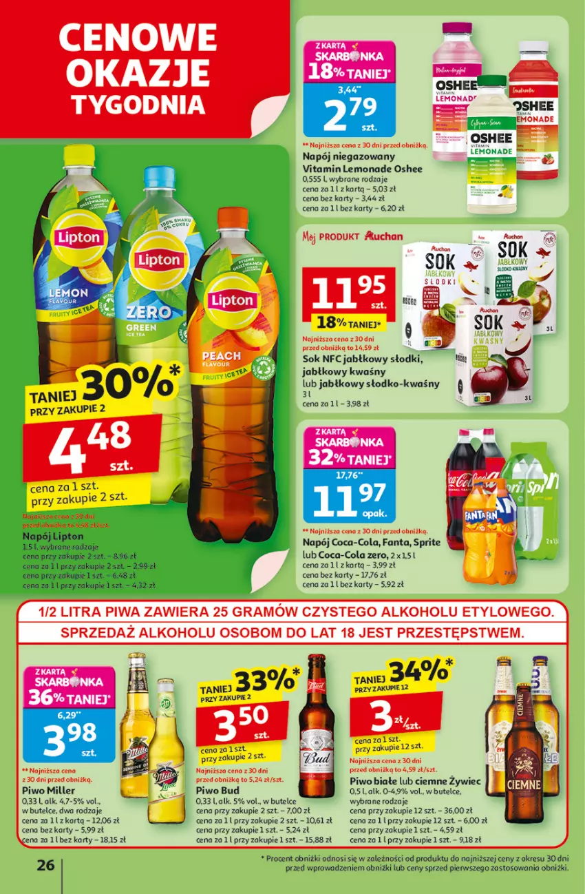 Gazetka promocyjna Auchan - Pewność niskich cen Hipermarket - ważna 25.09 do 01.10.2025 - strona 26 - produkty: Coca-Cola, Fa, Fanta, Gra, Napój, Napój niegazowany, Oshee, Piwa, Piwo, Sok, Sprite
