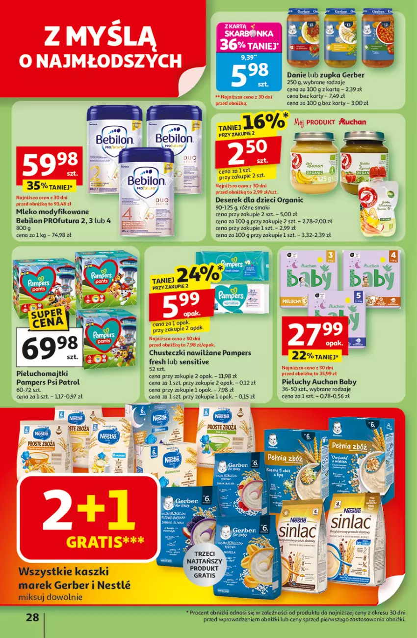 Gazetka promocyjna Auchan - Pewność niskich cen Hipermarket - ważna 25.09 do 01.10.2025 - strona 28 - produkty: BEBILON, Chusteczki, Deser, Dzieci, Gerber, Gra, Majtki, Mleko, Mleko modyfikowane, Pampers, Pieluchomajtki, Pieluchy, Psi Patrol, Ser, Serek
