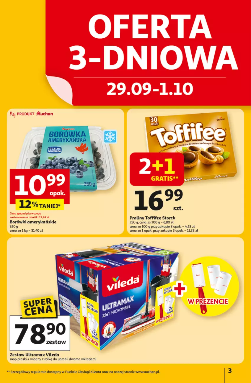 Gazetka promocyjna Auchan - Pewność niskich cen Hipermarket - ważna 25.09 do 01.10.2025 - strona 3 - produkty: Mop, Praliny, Rama, Toffifee, Vileda, Wiadro