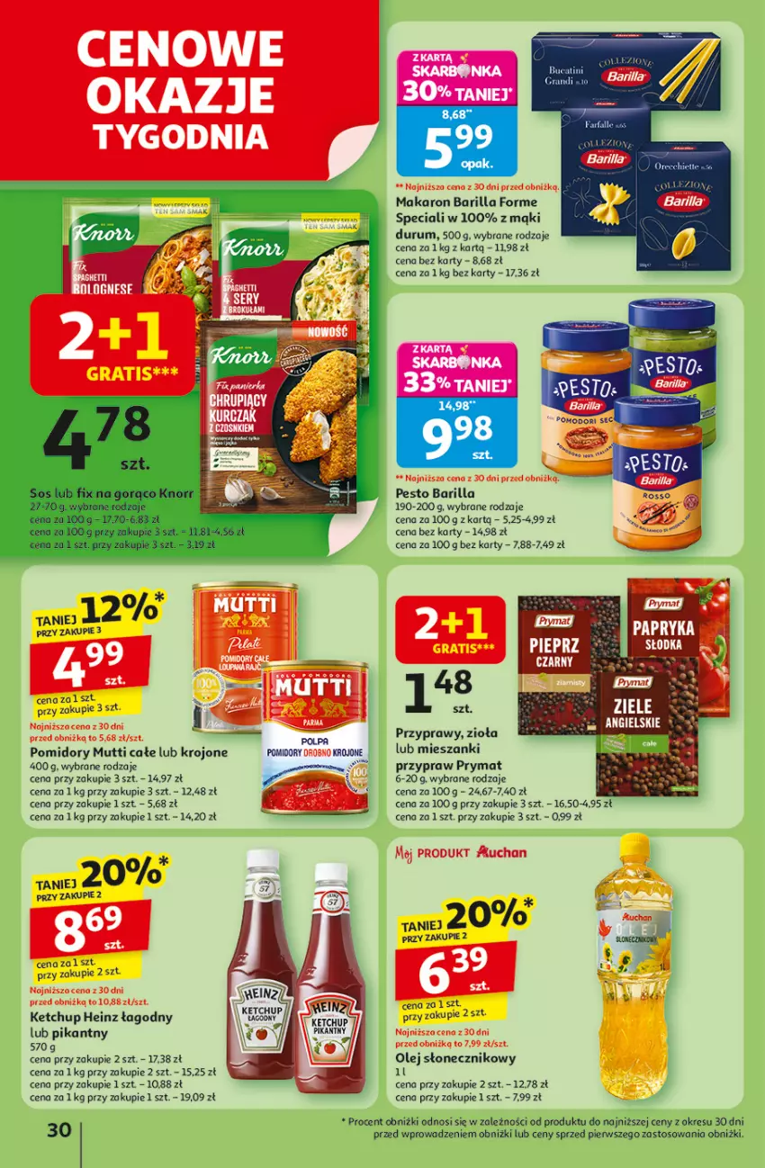 Gazetka promocyjna Auchan - Pewność niskich cen Hipermarket - ważna 25.09 do 01.10.2025 - strona 30 - produkty: Barilla, Fa, Gra, Heinz, Ketchup, Makaron, Olej, Olej słonecznikowy, Pesto, Pomidory, Pomidory krojone, Prymat, Przyprawy, Rum