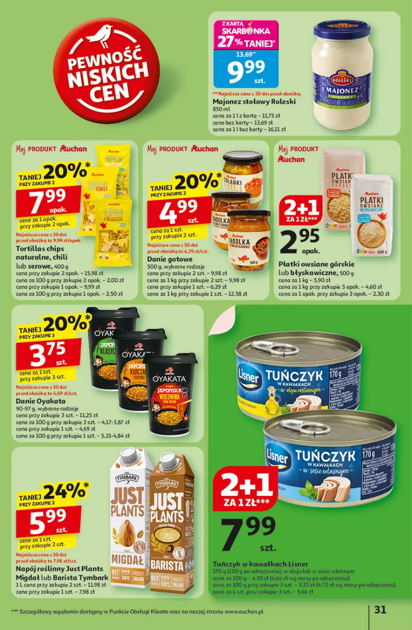 Gazetka promocyjna Auchan - Pewność niskich cen Hipermarket - ważna 25.09 do 01.10.2025 - strona 31 - produkty: Danie gotowe, Kawa, Lisner, Majonez, Napój, Napój roślinny, Olej, Płatki owsiane, Ser, Sos, Tortilla, Tuńczyk, Tymbark