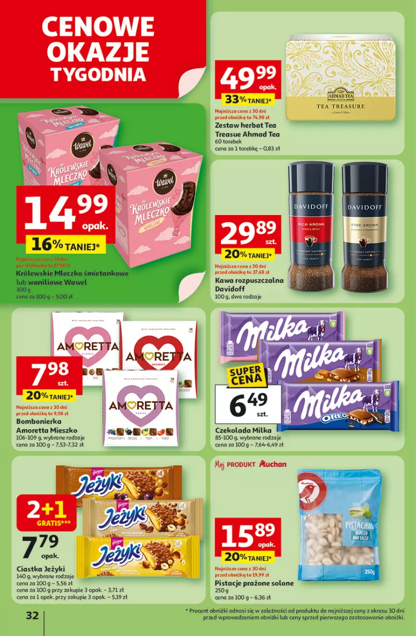 Gazetka promocyjna Auchan - Pewność niskich cen Hipermarket - ważna 25.09 do 01.10.2025 - strona 32 - produkty: Ciastka, Czekolada, Davidoff, Gra, Kawa, Kawa rozpuszczalna, Królewski, Królewskie Mleczko, Milka, Mleczko, Pistacje, Wawel