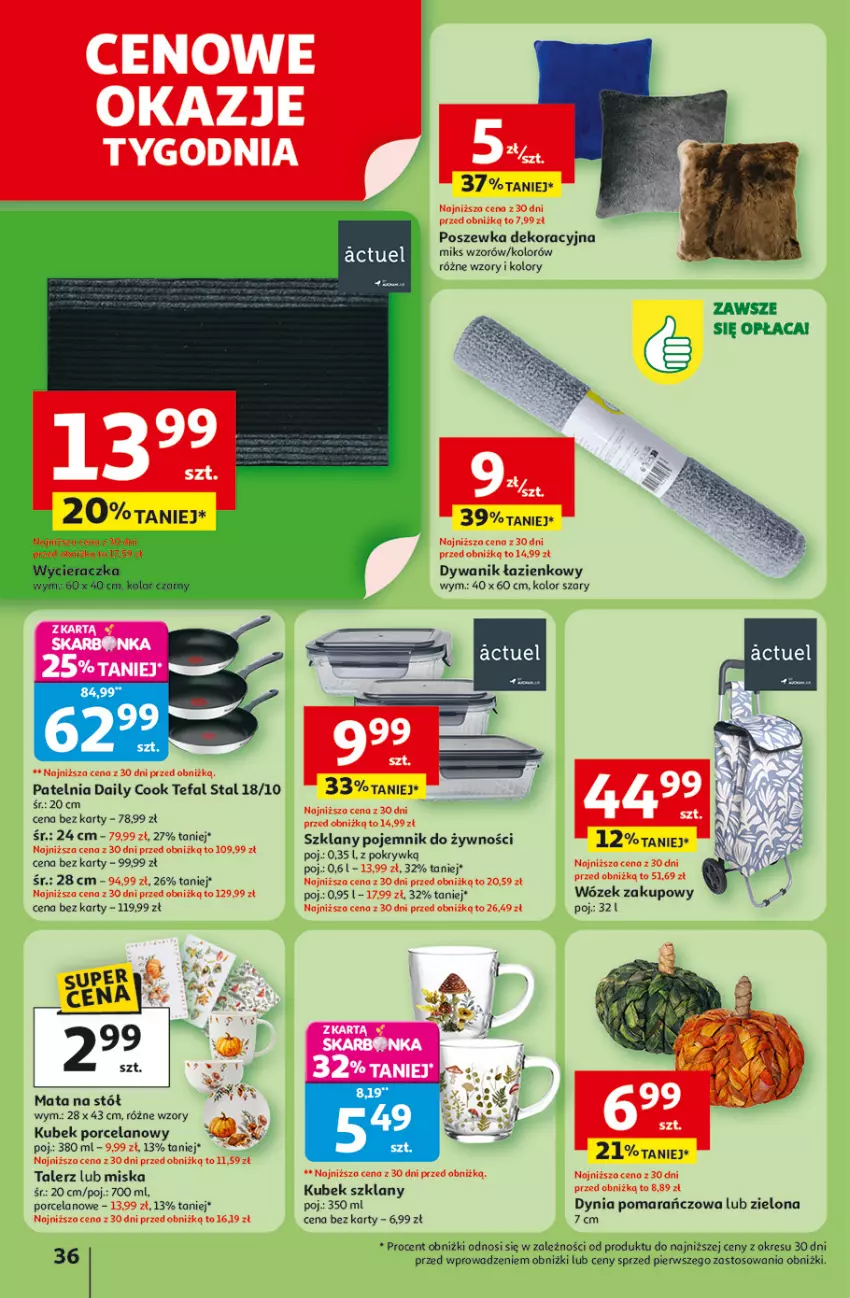 Gazetka promocyjna Auchan - Pewność niskich cen Hipermarket - ważna 25.09 do 01.10.2025 - strona 36 - produkty: Dywan, Dywanik, Dywanik łazienkowy, Fa, Kubek, Miska, Patelnia, Pojemnik, Por, Poszewka, Stół, Talerz, Tefal, Wiko, Wózek