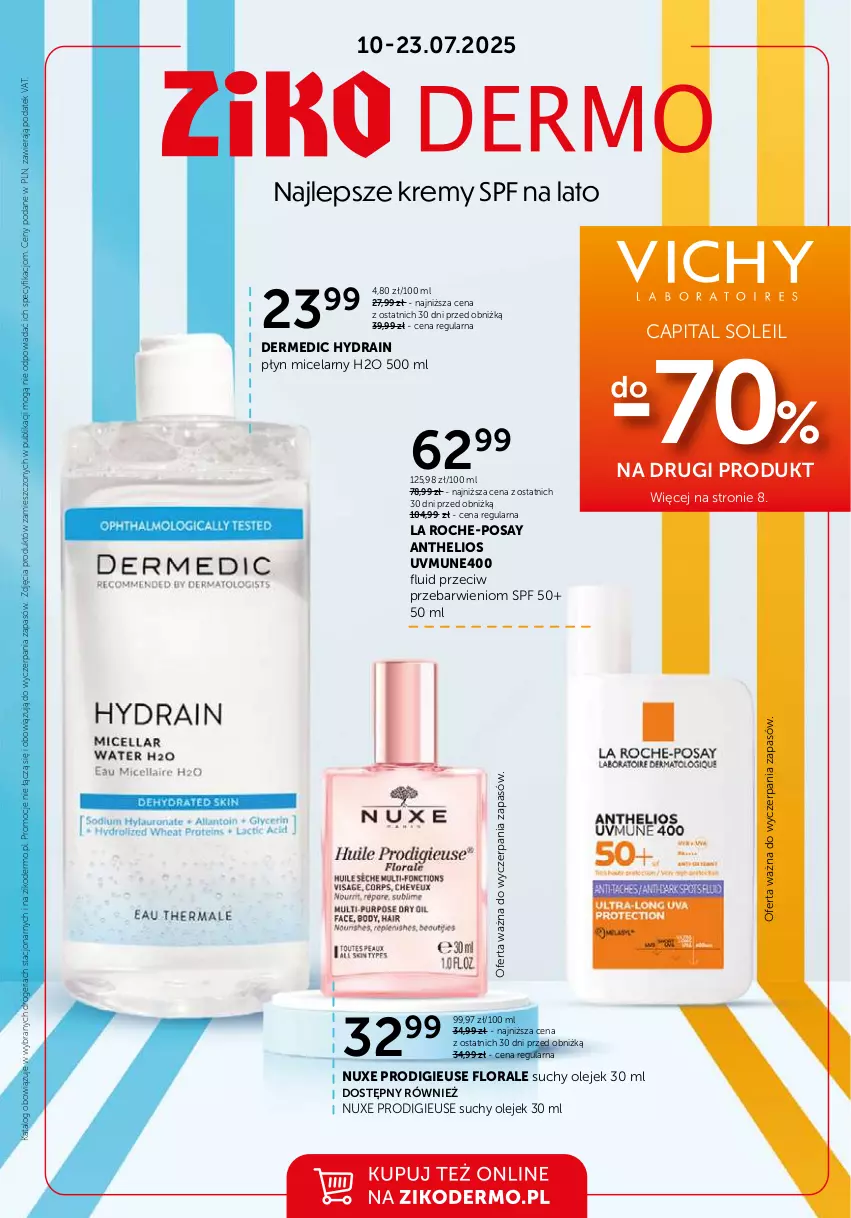 Gazetka promocyjna Ziko - Gazetka Ziko Dermo - ważna 10.07 do 23.07.2025 - strona 1 - produkty: Dermedic, Flora, Helio, La Roche-Posay, Nuxe, Olej, Płyn micelarny