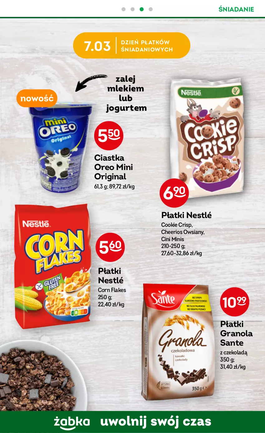 Gazetka promocyjna Żabka - ważna 01.03 do 07.03.2023 - strona 32 - produkty: Cheerios, Ciastka, Cini Minis, Corn flakes, Danio, Gin, Gra, Granola, Jogurt, Nestlé, Oreo, Sante