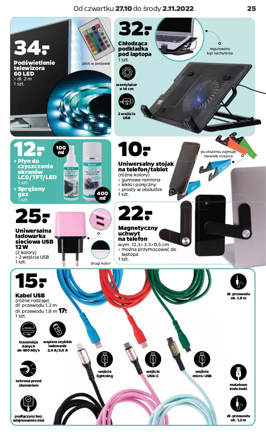 Gazetka promocyjna Netto - Akcesoria i dodatki - ważna 27.10 do 02.11.2022 - strona 9 - produkty: Kabel USB, Podkład, Podkładka, Por, Stojak, Tablet, Telefon, Telewizor, Top, Tran, Warka