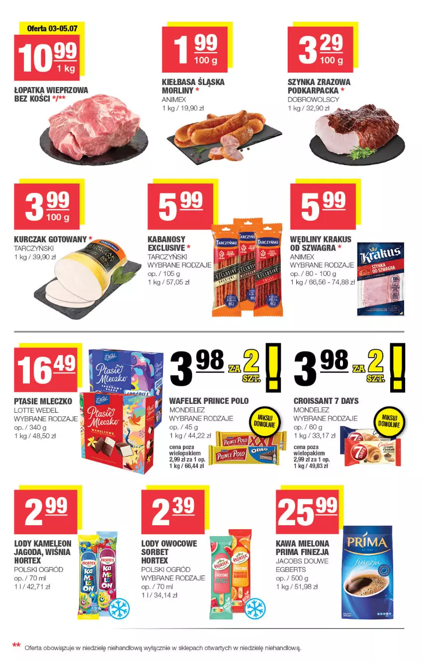 Gazetka promocyjna Spar - Spar-Mini - ważna 01.07 do 12.07.2026 - strona 3 - produkty: 7 Days, Croissant, Eleo, Gra, Hortex, Jacobs, Kabanos, Karp, Kawa, Kawa mielona, Kiełbasa, Krakus, Kurczak, Kurczak gotowany, Leon, Lody, Mleczko, Morliny, Ogród, Prima, Prince Polo, Ptasie mleczko, Szynka, Tarczyński, Wafelek