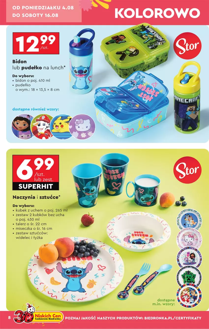 Gazetka promocyjna Biedronka - Okazje Tygodnia - ważna 04.08 do 16.08.2025 - strona 14 - produkty: Kubek, Miseczka, Pudełko, Talerz, Widelec, Zestaw sztućców