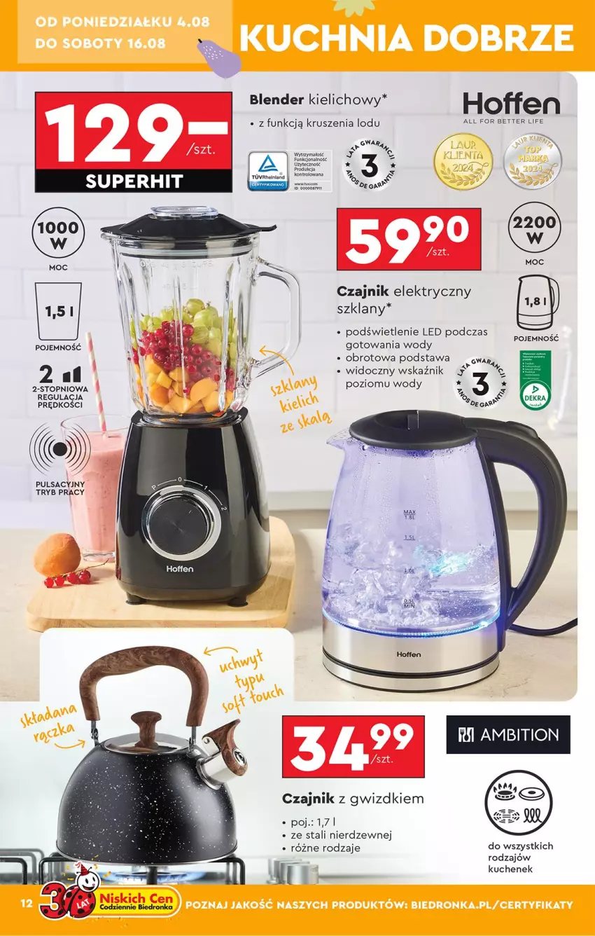 Gazetka promocyjna Biedronka - Okazje Tygodnia - ważna 04.08 do 16.08.2025 - strona 18 - produkty: Blender, Czajnik, Czajnik elektryczny, Top